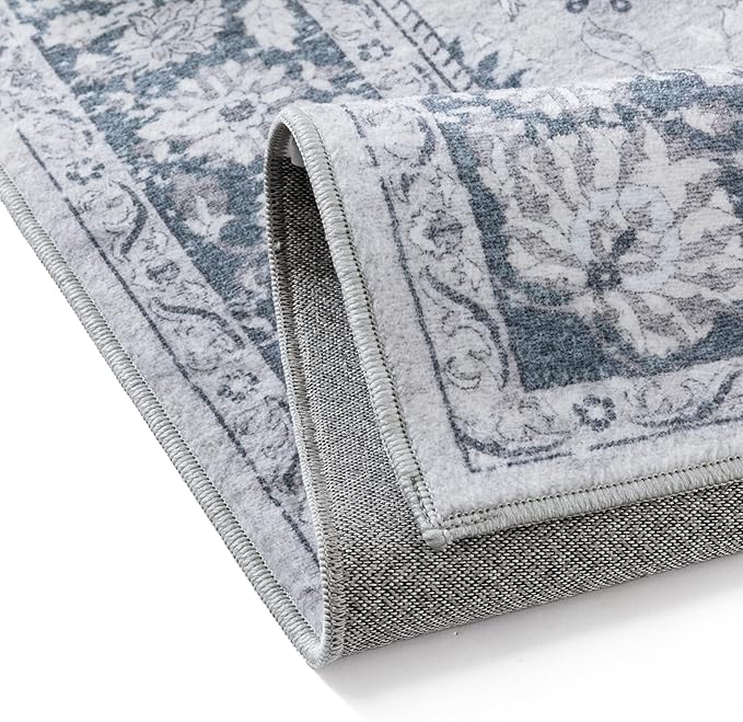 2x6 Runner Rug Blue Washable Hallway Vintage Carpet Kitchen Small Long Non Slip Stain Soft Resistant Low Pile Thin Boho Accent Indoor Throw Rug for Bedroom Laundry Living Room