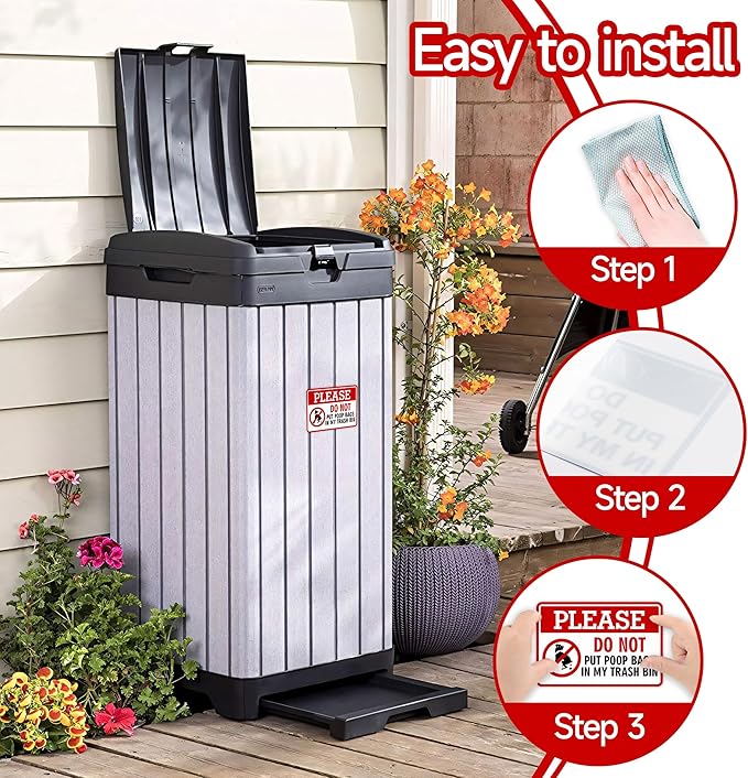 2PCS Please Do Not Dispose Poop Bags in This Trash Bin Stickers, Self-Adhesive Weatherproof Do not Throw Dog Poop Bag in The Trash Sign, Trash Can Stickers for House，Yard，Restaurant（5.9" x 3.9"）