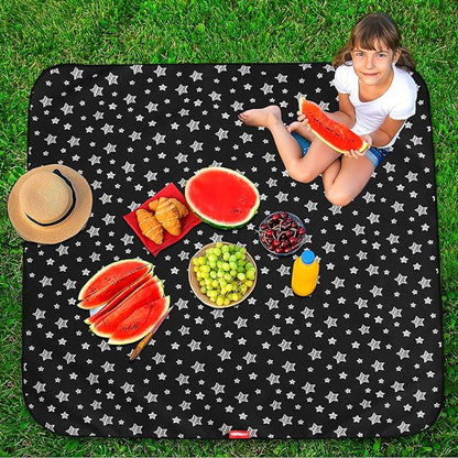High Chair Mat Waterproof and Washable Splat Mat, Baby Splat Mat for Under High Chair, Non Slip Mat for Art/Crafts/Playtime, Protable Picnic Table Cloth Mat, 46'' x 42'', Black Star