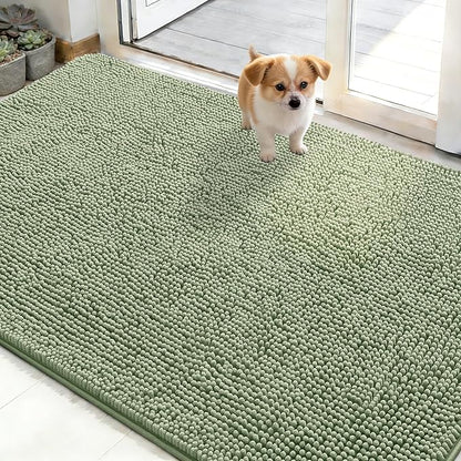 OLANLY Dog Door Mat for Muddy Paws 50x30, Absorbs Moisture and Dirt, Absorbent Non-Slip Washable Doormat, Quick Dry Chenille Mud Mat, Entry Indoor Entryway Carpet for Inside Floor, Sage Green