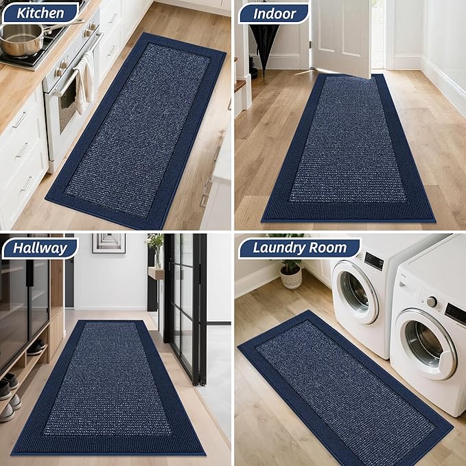 BEQHAUSE Indoor Door Mat 20" x 48", Dirt Trapper Door Mats Non-Slip Entryway Rugs Washable, Resist Dirt Absorbent Welcome Mat, Low Profile Floor Mats for Front Back Door and Entryway, Blue