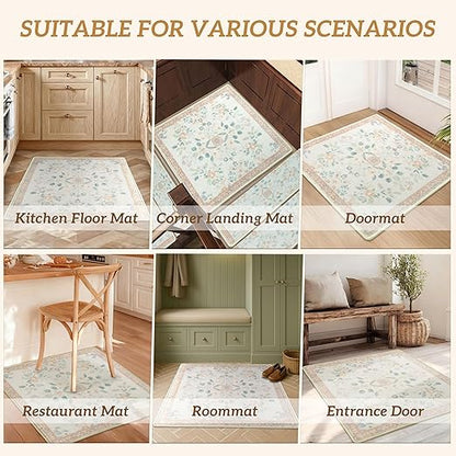 RORA Stair Treads Landing Mat Non-Slip Stair Treads Matching Mat for Wooden Steps Indoor,Bullnose Carpet Stair Floral Stair Rugs Washable Stair Carpet for Pets,30"x30",Beige,1pcs