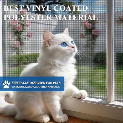 MAGZO Pet Proof Window&Door Screen Replacement Mesh, 35" W x 86" L, Best Vinyl Coated Polyester Dog Cat Protector Heavy Duty, Net Netting Curtain Wire Roll Repair Kit for Patio/Porch/Sliding, Black