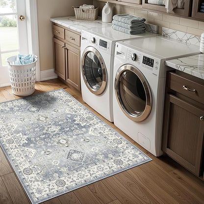 Washable Hallway 3x4 Floor Mats: Farmhouse Non-Slip Kitchen Sink Area Rug Water-Resistant Small Carpet for Living Room Bathroom Thin Soft Doormat Easy-Clean Decorative Rug for Pets Family(3x4,Grey)