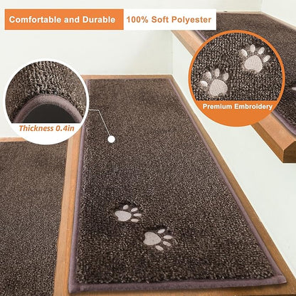 BEQHAUSE Stair Treads for Wooden Steps 28inX9in, Non Slip Carpet Stair Treads Indoor Stair Runners Machine Washable, Soft Stair Rugs Mat Surface Polyester TPE Backing, 4pcs, Brown