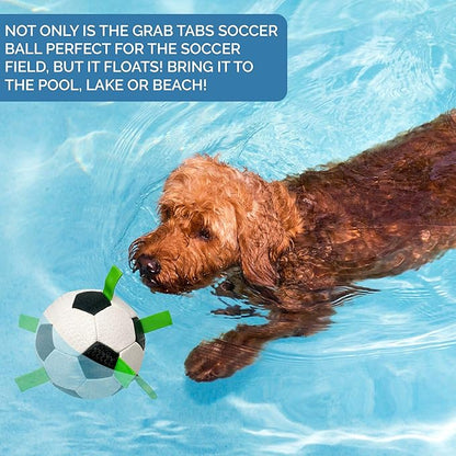 Hyper Pet The Original Grab Tabs Dog Soccer Ball with Straps (5")-Indoor or Outdoor, Interactive Durable Fetch Ball with Tug Toy for All Dog Breeds