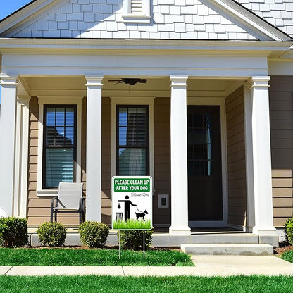 2PC Clean Up After Your Dog Sign with Stakes, 9 Inches by 12 Inches - Corrugated Plastic - Please Pick Up Your Dog Poop Yard Grass Lawn Sign