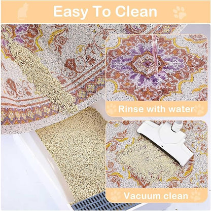 Glittme Cat Litter Mat with Non-Slip Bottom Litter Box Mat 33"X22" Litter Trapping Mat Easy to Clean Washable Cat Food Mat for Kitty,L