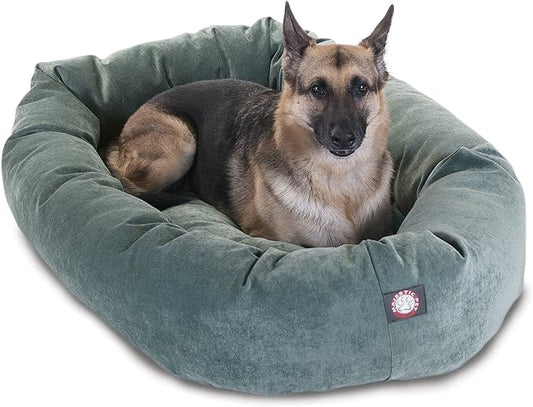 Majestic Pet 52 Inch Micro Velvet Calming Dog Bed Washable – Cozy Soft Round Dog Bed with Spine for Head Support - Fluffy Donut Puppy Mat 52x35x11 (inch) X- Large – Azure