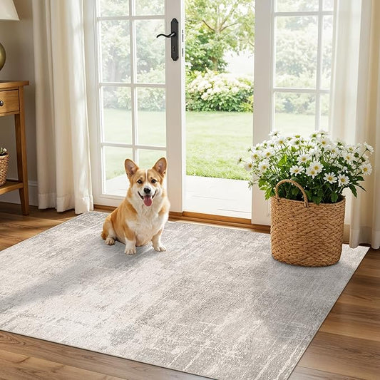 Washable 3x4 Kitchen Area Rugs: Abstract Stain-Resistant Sink Rug Non-Slip Durable Doormat Ultra Soft Bedroom Nursery Besides Carpets Indoor Water Resistant Bathroom Floor Mat(3x4,Beige/Cream)