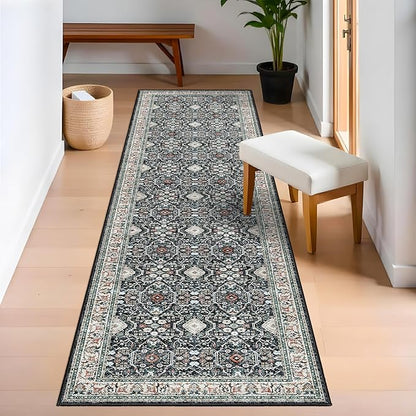 Washable 2x6 Hallway Runner Rug: Ultra Soft Runners for Entrance Kitchen Low Pile Foldable Carpet with Non-Slip Backing for Living Room Bedroom Bathroom Thin Carpet for Laundry Dining Room(Black,2x6)