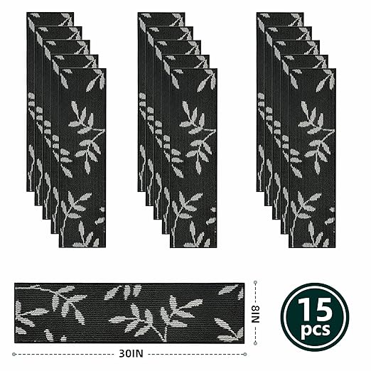 Carpet Stair Treads, Non-Slip Stair Treads for Wooden Steps Indoor, 30”x8” Stair Runner for Pets Non Skid Wood Staircase Step Treads Reusable, Set of 15, Black