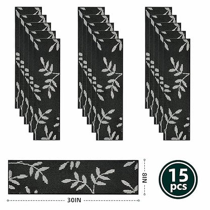 Carpet Stair Treads, Non-Slip Stair Treads for Wooden Steps Indoor, 30”x8” Stair Runner for Pets Non Skid Wood Staircase Step Treads Reusable, Set of 15, Black