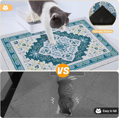 Glittme Cat Litter Mat with Non-Slip Bottom Litter Box Mat 33"X22" Litter Trapping Mat Easy to Clean Washable Cat Food Mat for Kitty,L