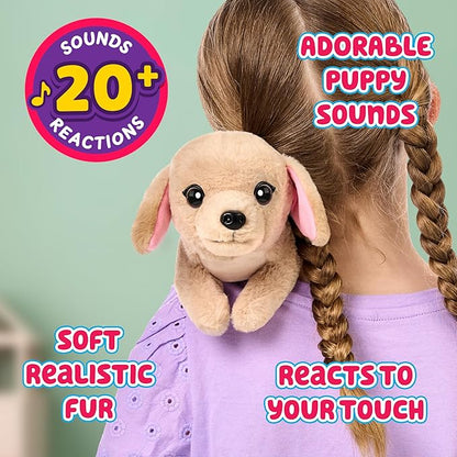 Little Live Pets My Really Real Puppy Mini Buddy The Retriever, Interactive Plush Toy with Basket, 20+ Sounds and Reactions, Puppy Toys for Kids