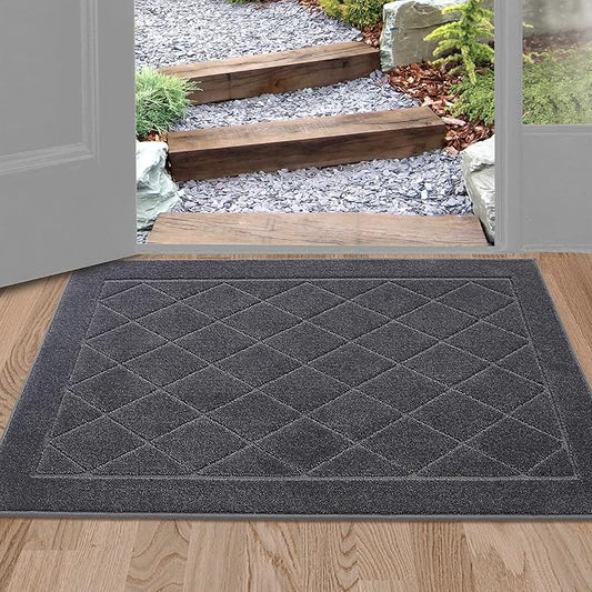 BEQHAUSE Dirt Trapper Door Mat 24" x 36", Doormat Non-Slip Entryway Rugs Washable, Dog Door Mat Stain Resistant and Absorbent Welcome Floor Mat for Front Back Door, Mud Wet Shoes & Paws, Dark Grey