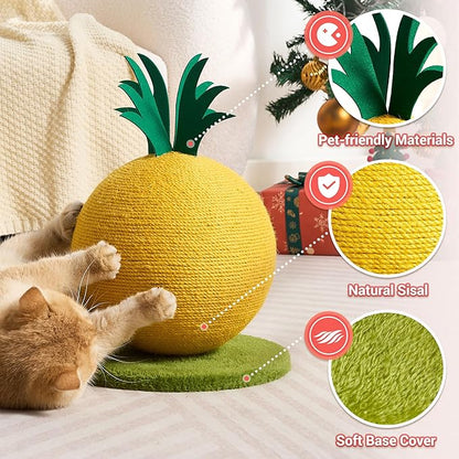 Pineapple Cat Scratching Post, Cute Cat Scratcher with Sisal Rope, Cat Scratch Post for Indoor Adult Cat and Kitten, Cat Scratching Ball