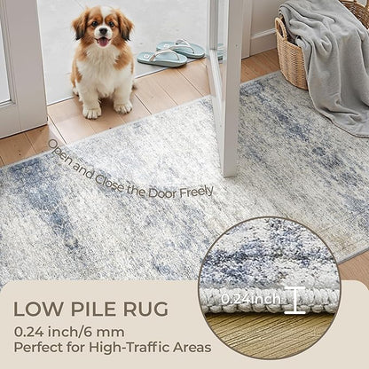 Long Rugs Runner - Washable Runner Rugs for Hallway 2x10, Ultra-Thin Soft Kitchen Carpet Runner, Anti Slip Backing Runner Rugs for Entrance, Bedroom, Living Room(2'x10', Blue/Brown/Ivory)