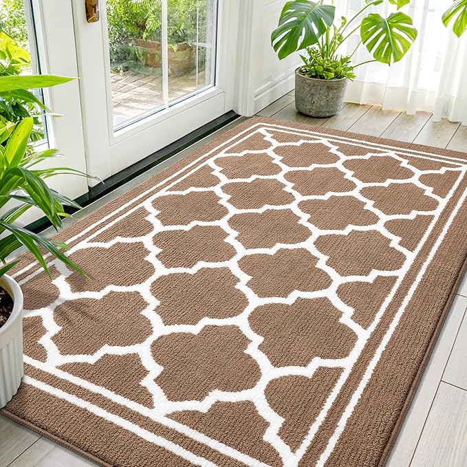 Buganda Large Indoor Door Mat, Dirt-Resistant and Absorbent Doormat, Anti-Slip, Low Profile Floor Mats for Inside Entryway, Front, and Back Door Entrance (59x35 Inches, Brown)
