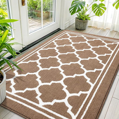 Buganda Large Indoor Door Mat, Dirt-Resistant and Absorbent Doormat, Anti-Slip, Low Profile Floor Mats for Inside Entryway, Front, and Back Door Entrance (71x47 Inches, Brown)