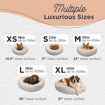 Best Friends by Sheri Original Calming Donut Dog and Cat Bed, Lux Faux Fur, Oyster, XS (18in x 18in) - Anxiety Relief for Pets Up to 10 lbs