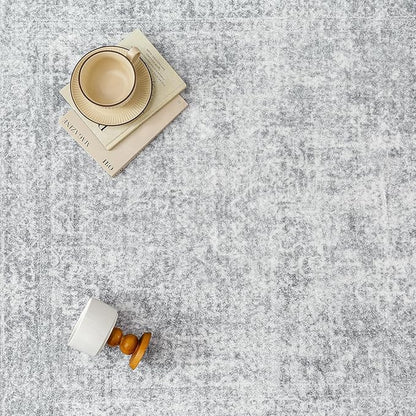 2x6 Runner Rug Washable Vintage Indoor Hallway Carpet Non Slip Grey Bedroom Low Pile Kitchen Distressed Long Retro Accent Throw Rug for Bathroom Dining Laundry Living Room