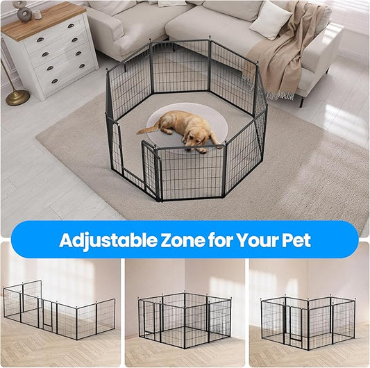 HealSmart Dog Playpen 32 Inch 8 Panels, Multi-Shaped Foldable Metal Pet Pen Fence with Single Gate, Light Weight and Easy to Carry, Black