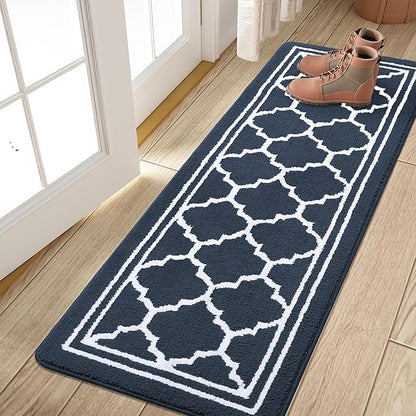 Buganda Long Indoor Door Mat, Dirt-Resistant and Absorbent Doormat, Anti-Slip, Low Profile Floor Mats for Inside Entryway, Front, and Back Door Entrance (59x20 Inches, Navy Blue)