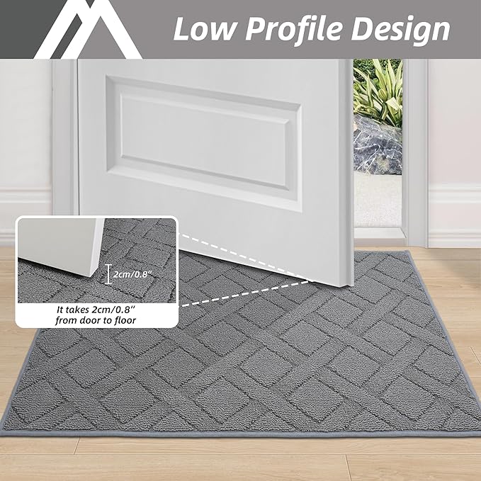 COSY HOMEER Door Mat Indoor Entrance, Non-Slip Absorbent Doormat for Front Door, Low-Profile Entryway Mat for Dirty Paws, Washable Dirt Trapper Mats (24"x36", Grey)