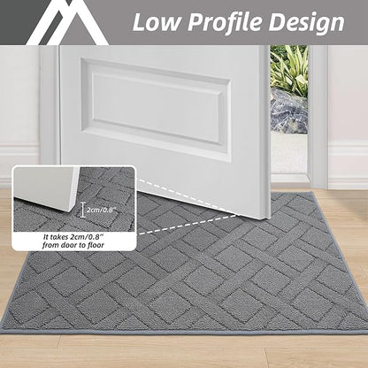 COSY HOMEER Door Mat Indoor Entrance, Non-Slip Absorbent Doormat for Front Door, Low-Profile Entryway Mat for Dirty Paws, Washable Dirt Trapper Mats (20"x32", Grey)