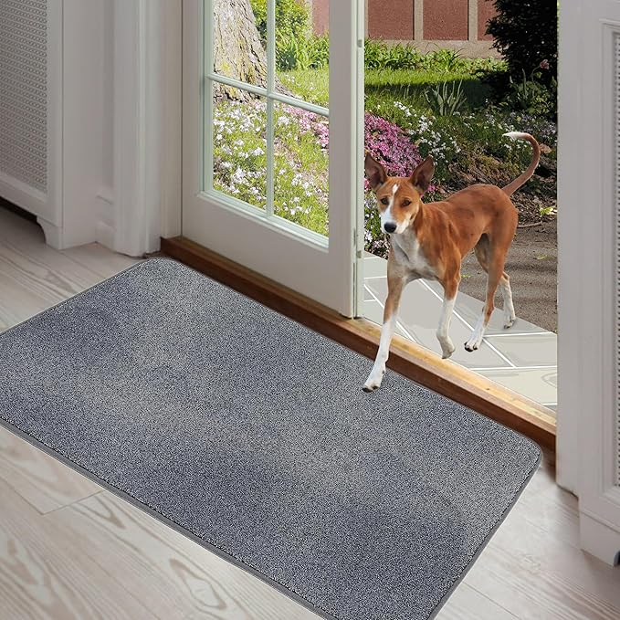 ITSOFT Dirt Trapper Indoor Door Mat & Entrance Rug for Wet Muddy Shoes and Pet Paws, Non-Slip Machine Washable, Shoe Scraper, Absorbent Welcome Dog Mat for Front Door, Entry Way (35x24, Gray)