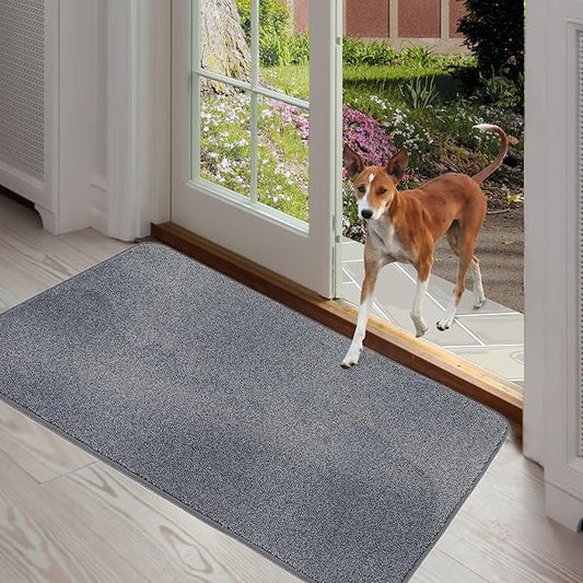 ITSOFT Dirt Trapper Indoor Door Mat & Entrance Rug for Wet Muddy Shoes and Pet Paws, Non-Slip Machine Washable, Shoe Scraper, Absorbent Welcome Dog Mat for Front Door, Entry Way (35x24, Gray)