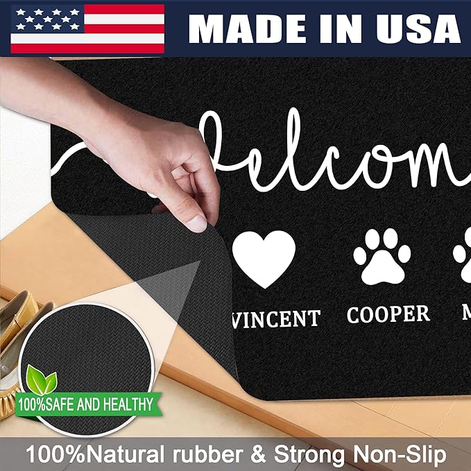 Custom Doormat with Name Pets Personalized Entryway Door Mat Front Door Mat for Outdoor Decor Entrance Mat Customised Rug Christmas Housewarming Gift with Anti-Slip Backing