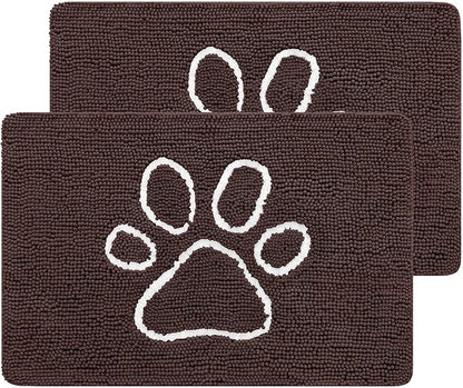 Smiry 2 Piece Dog Door Mat for Muddy Paws, Absorbent Dirt Trapper Non Slip Quick Dry Washable Chenille Mat for Mud Dogs, Entry Rug for Indoor and Outdoor (30x20 Inches, Brown)