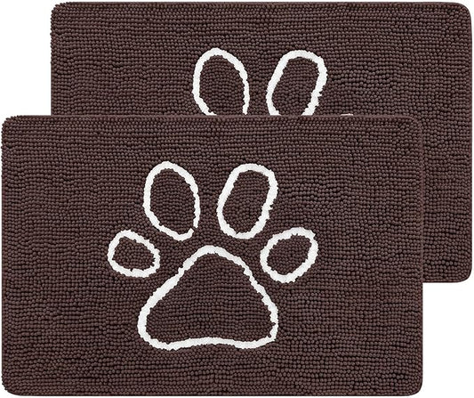 Smiry 2 Piece Dog Door Mat for Muddy Paws, Absorbent Dirt Trapper Non Slip Quick Dry Washable Chenille Mat for Mud Dogs, Entry Rug for Indoor and Outdoor (30x20 Inches, Brown)