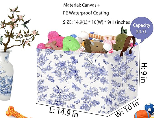 Large Blue Chinoiserie Willow Butterfly Decor Basket Collapsible Storage Bin (Floral)