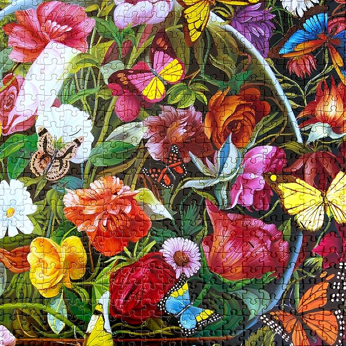 eeBoo 1000 Piece Puzzle - Butterfly Still Life Jigsaw Puzzle for Adults, Square 23" x 23" Made with Recycled Board & Vegetable-Based Ink