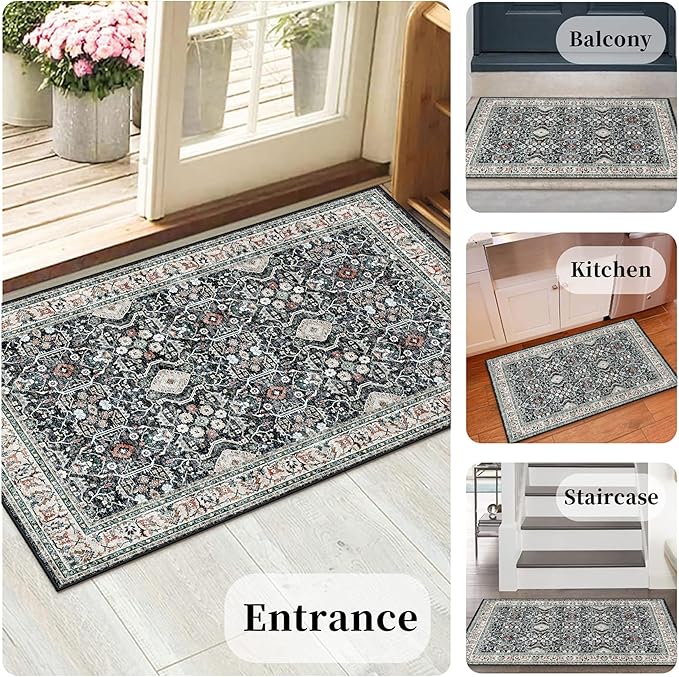 HY HAO YUN LAI Non Slip Runners for Hallways,Washable Hallway Runner Rug,Long Ultra Soft Kitchen Runner Rug,Non Shedding Accent Farmhouse Runner Rugs (Black, 2 X 3)