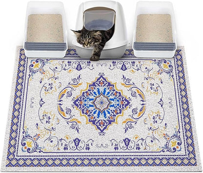 Glittme Cat Litter Mat with Non-Slip Bottom Litter Box Mat 40"x30" Litter Trapping Mat Easy to Clean Washable Cat Food Mat for Kitty,XL