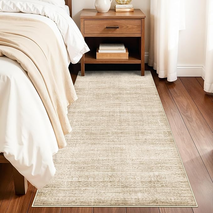 Washable 3x6 Entryway Area Rugs: Abstract Water-Resistant Kitchen Rug Low Pile Soft Beside Carpet for Bedroom Nursery Anti-Slip Bathroom Runner Rug Distressed Hallway Floor Mat(3x6,Neutral/Beige)
