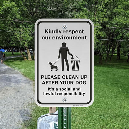 Brimar - 12" x 18" - Please Clean Up After Your Dog Sign - .063″ Engineering Grade Reflective Aluminum - Easy Installation - Bold Text And Symbol
