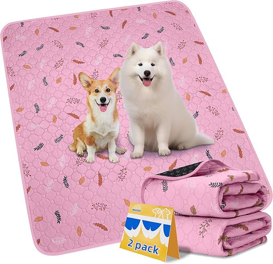 Sunheir 2-Pack Extra Large Reusable Dog Mat for Floor, Dog Playpen, Non-Slip Waterproof Dog Pee Pad, Super Absorbent Washable Pee Pads for Dogs, Pet Whelping Pads, Potty Training - Pink, 36" x 41"