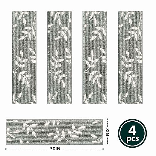 Stair Treads for Wooden Steps Non Slip Stair Carpet, 4 Pack Stair Runners Indoor Stair Rugs for Elders and Pets Reusable Staircase Step Treads Covers, 30x8 Inches, Grey