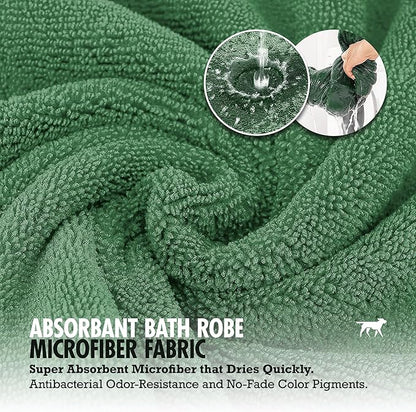 Tuff Pupper Fast Drying Dog Bath Robe | 800 GSM Plush Dog Towel Bathrobe/Dressing Gown | Super Absorbent Pet/Puppy Bathrobe | Adjustable Hood & Belly Strap | Super Soft | Fast Drying (XL, Green)
