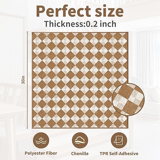Non-Slip Carpet Stair Treads 1PCS, 30"x30" Peel and Stick Stair Runner for Wooden Steps Indoor, Washable Reusable Adhesive Backing, Pet-Friendly Safety Mats for Kids, Elders, Dogs