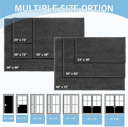 Amyracel Dirt Trapping Door Mat, 48" x 96" Large Absorbent Dog Door Mat for Muddy Paws, Quick Dry Non Slip Chenille Mud Mat for Dogs, Machine Washable Entry Indoor Entryway Rug for Inside Floor