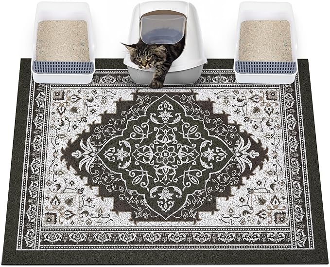 Glittme Cat Litter Mat with Non-Slip Bottom Litter Box Mat 47"X35" Litter Trapping Mat Easy to Clean Washable Cat Food Mat for Kitty,XXL