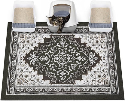 Glittme Cat Litter Mat with Non-Slip Bottom Litter Box Mat 47"X35" Litter Trapping Mat Easy to Clean Washable Cat Food Mat for Kitty,XXL