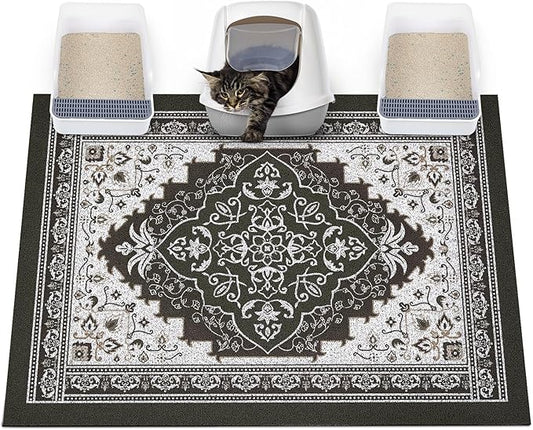 Glittme Cat Litter Mat with Non-Slip Bottom Litter Box Mat 47"X35" Litter Trapping Mat Easy to Clean Washable Cat Food Mat for Kitty,XXL