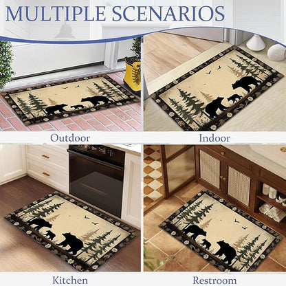Door Mat, Bear Family Rugs for Front Door,Non-Slip Vintage Forest Low Profile Indoor Outdoor Welcome Mat for Entry Patio, Porch, Hallways,Kitchen 30 x 17 Inch